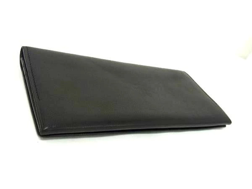 Burberry Bi fold Billfold Leather Wallet Black Long Card Slots Wallet Black